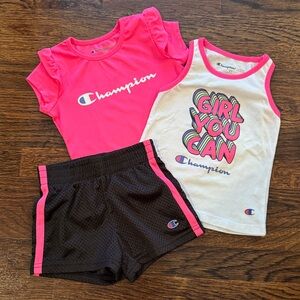 🩷Champion Kids' Pink &  White Tee, Tank & Shorts Set